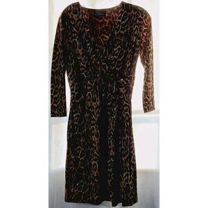 Velucci Leopard Print Dress Size Small V Neck Black Brown